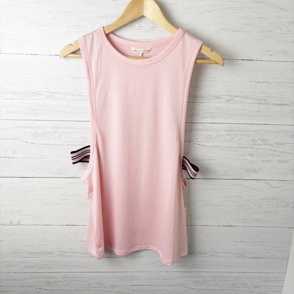 NWT C&C California Mesh Athletic Tank Side Elastic Straps Blush Pink Medium